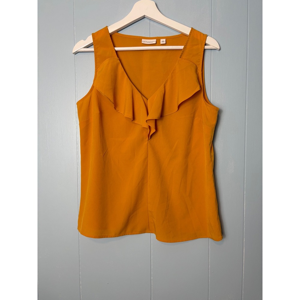 Eva Mendes New York & Company Mustard Yellow Ruffle‎ V-Neck Sleeveless Blouse S